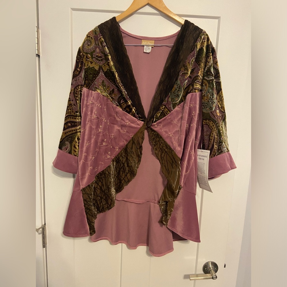 Soft Focus Pink Tunic Dress Top Floral Artistic Eclectic velour and sheer 1X NWT